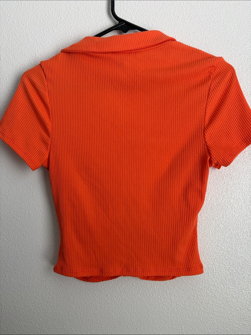 iris Orange Ribbed Collared Ruched Crop Top - Picture 5 of 5